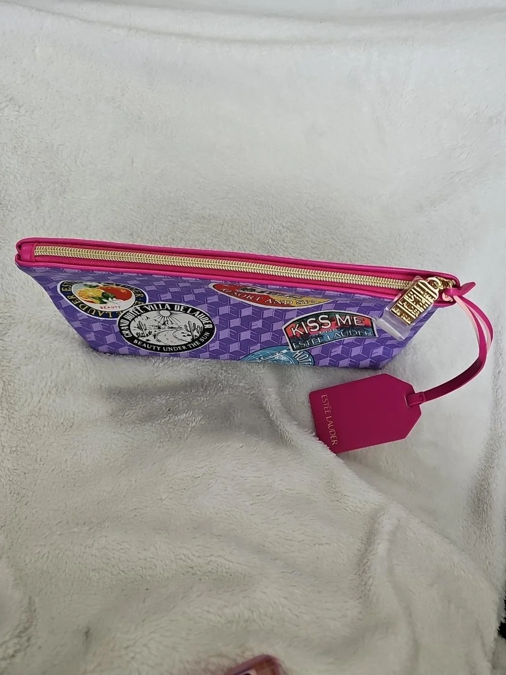 Estée Lauder Retro Travel Hotel Purple Cosmetic Bag + Luggage Tag